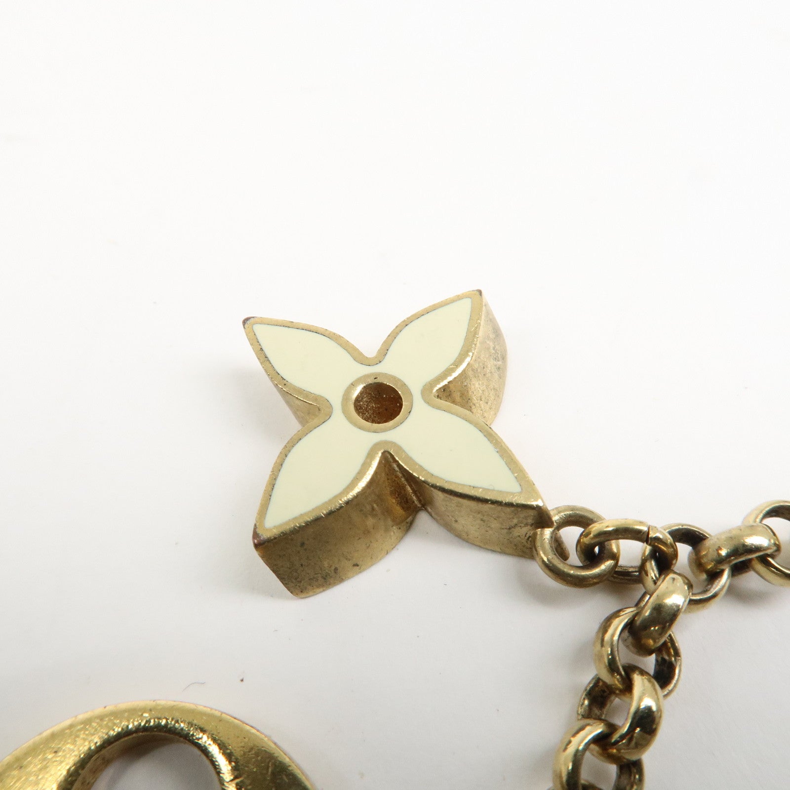 Louis Vuitton Fleur de Monogram Bag Charm Key Chain Gold M65111 Used