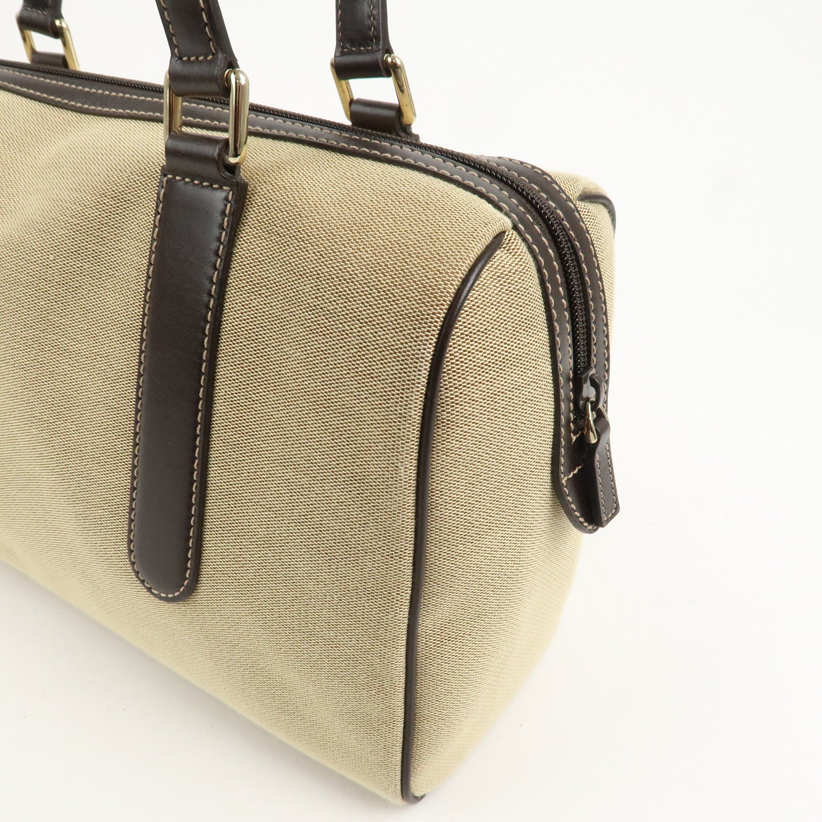 GUCCI Canvas Leather Boston Bag Hand Bag Beige Brown 257288