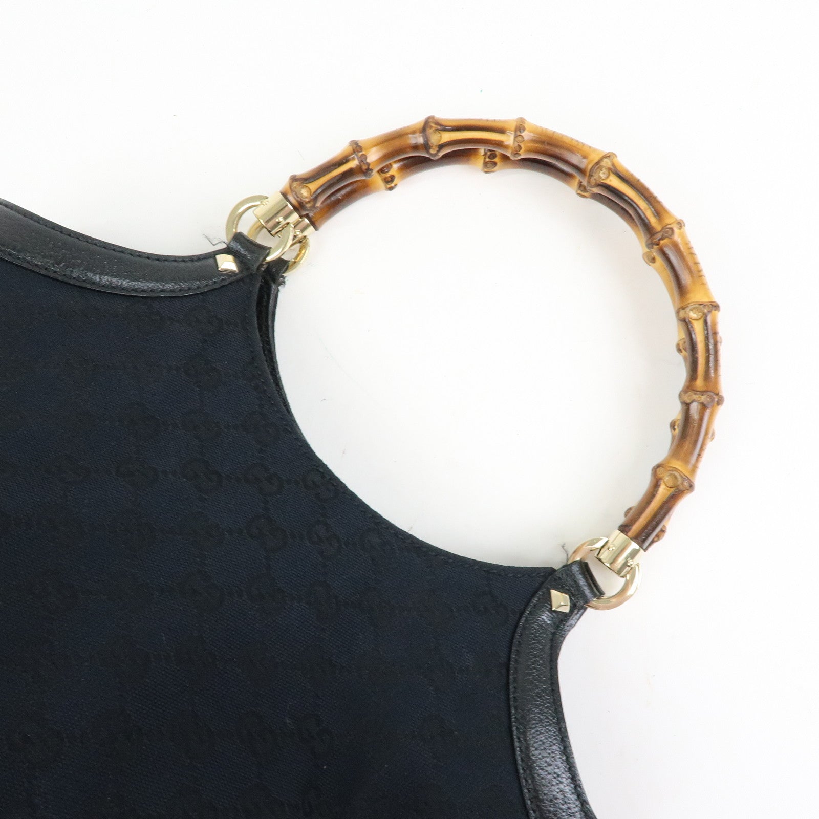 GUCCI Bamboo GG Canvas Leather Tote Bag Hand Bag Black 137395