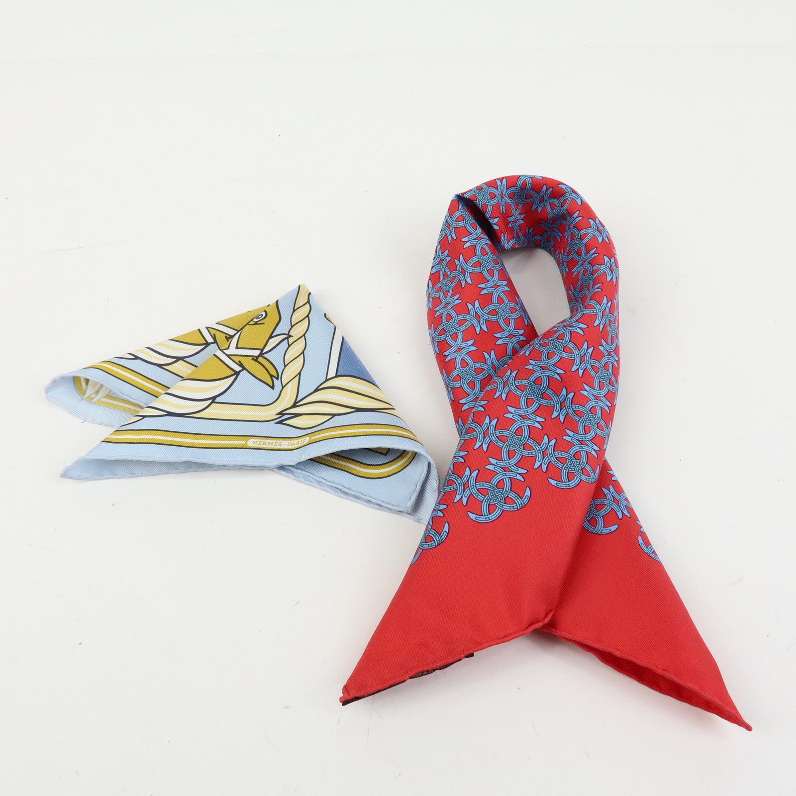 HERMES Carre 42/20 Set of 2 Silk 100% Scarf QUADRIGE Red Blue