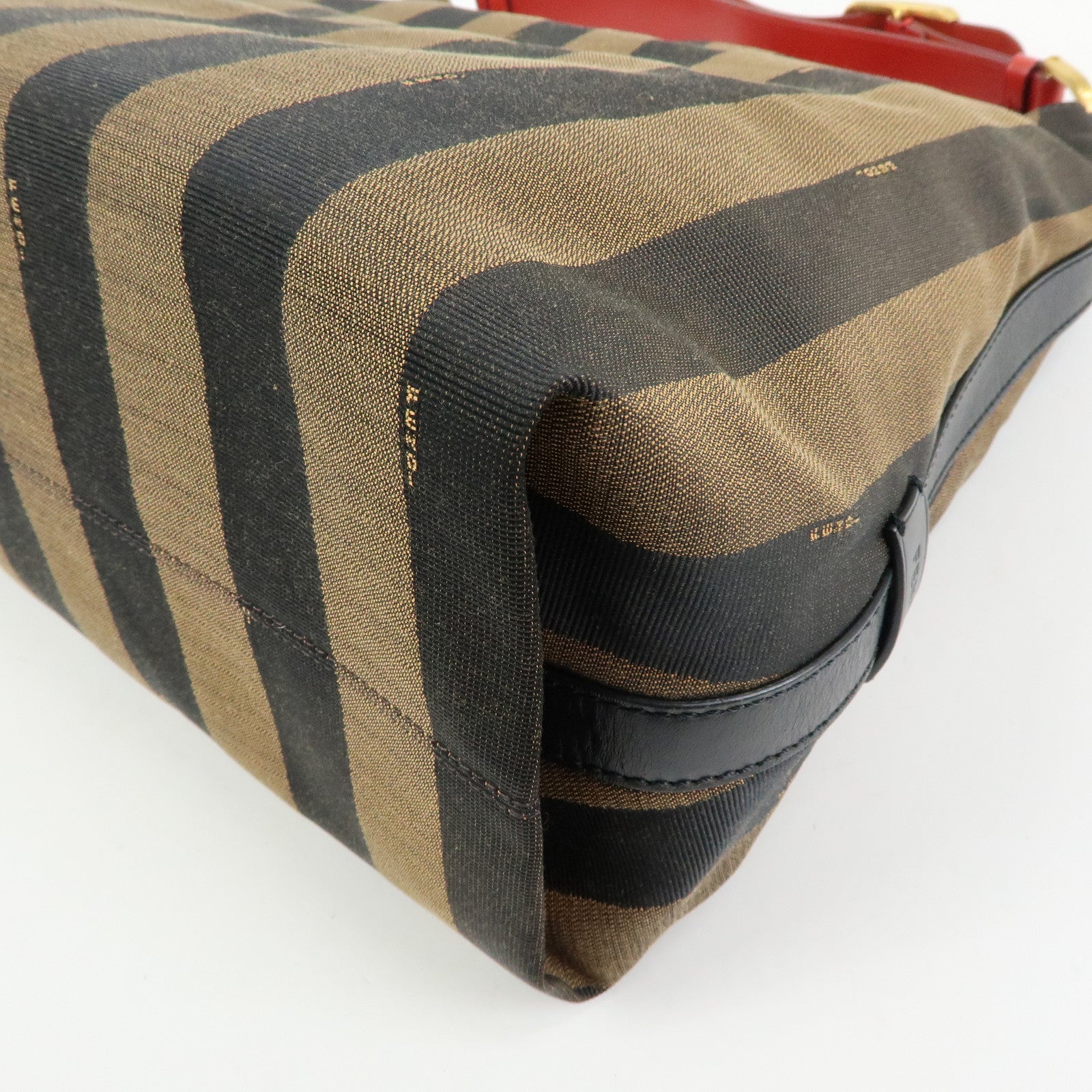 FENDI Pequin Canvas Leather Shoulder Bag Brown Red 8BR653