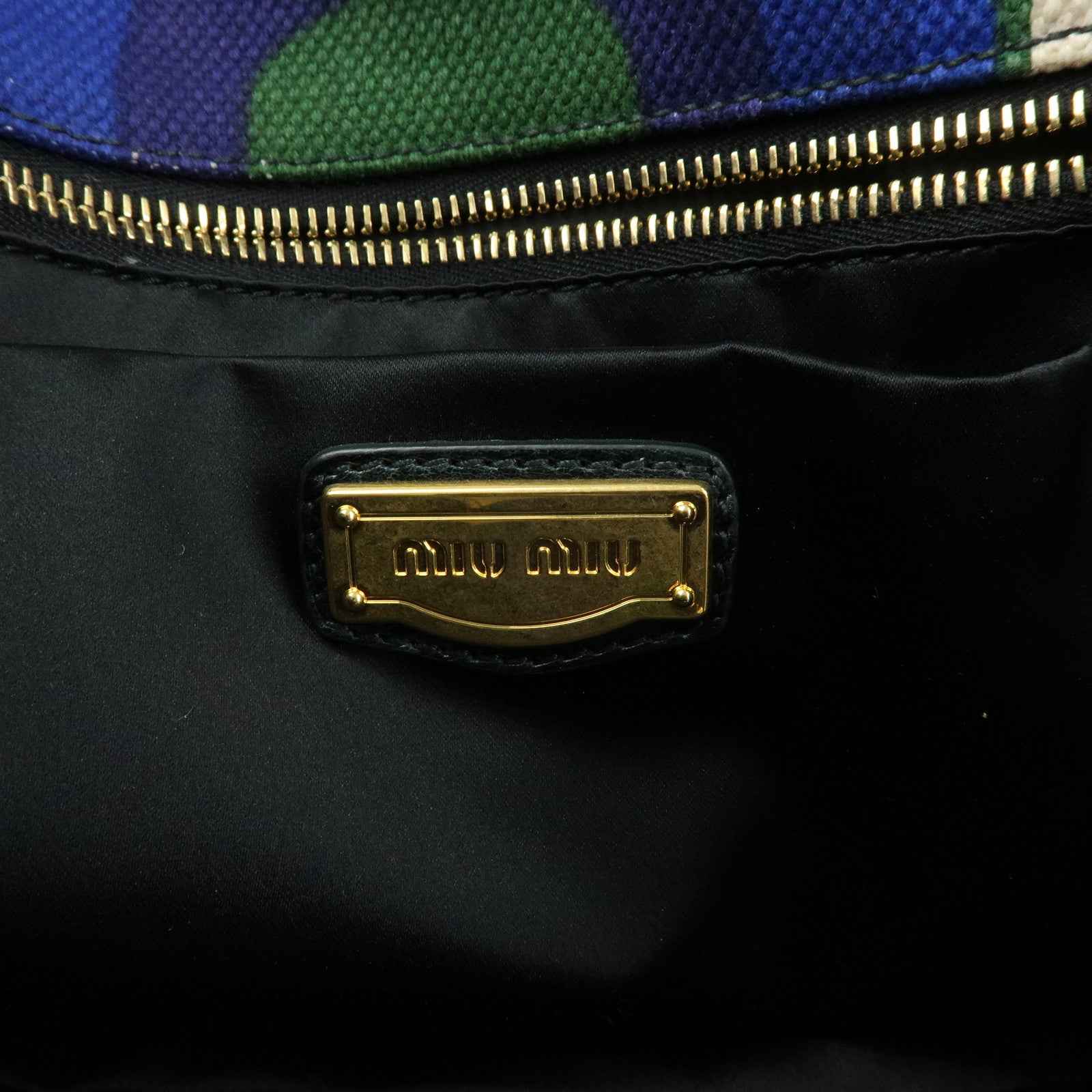 MIU MIU Canvas Leather Tote Bag Hand Bag Green Natural