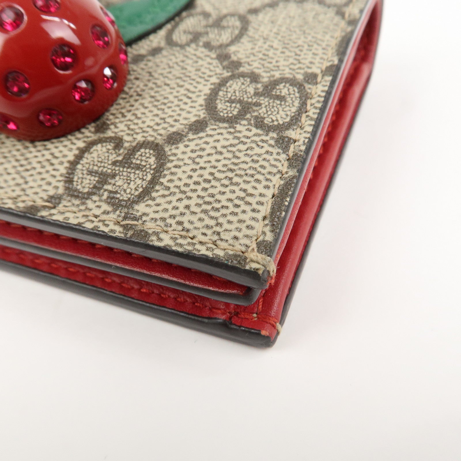 GUCCI Interlocking G GG Supreme Cherry Compact Wallet Beige 476050