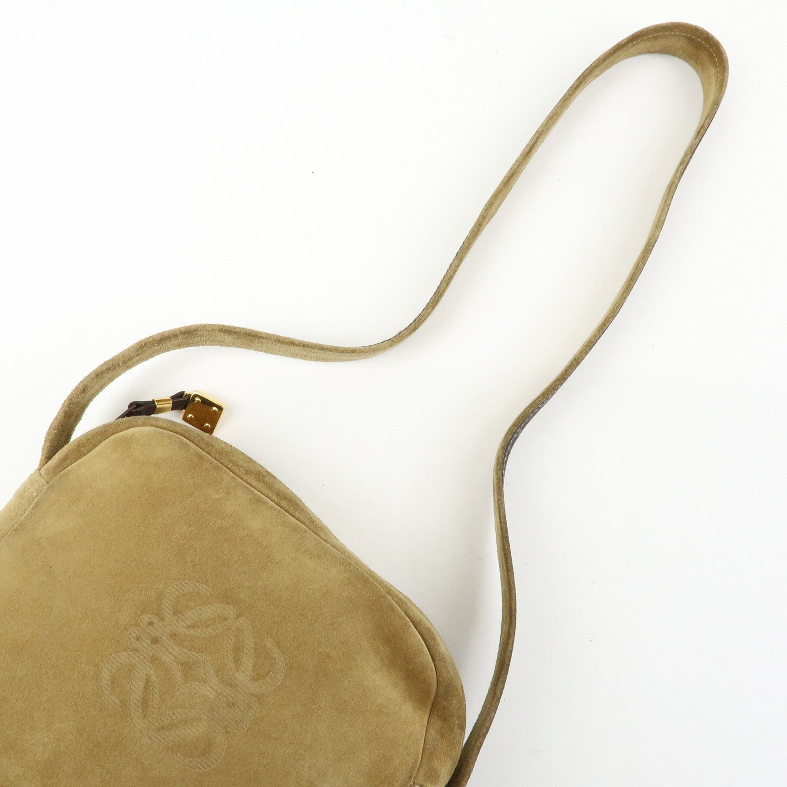 LOEWE Anagram Suede Leather Shoulder Bag Crossbody Bag Beige