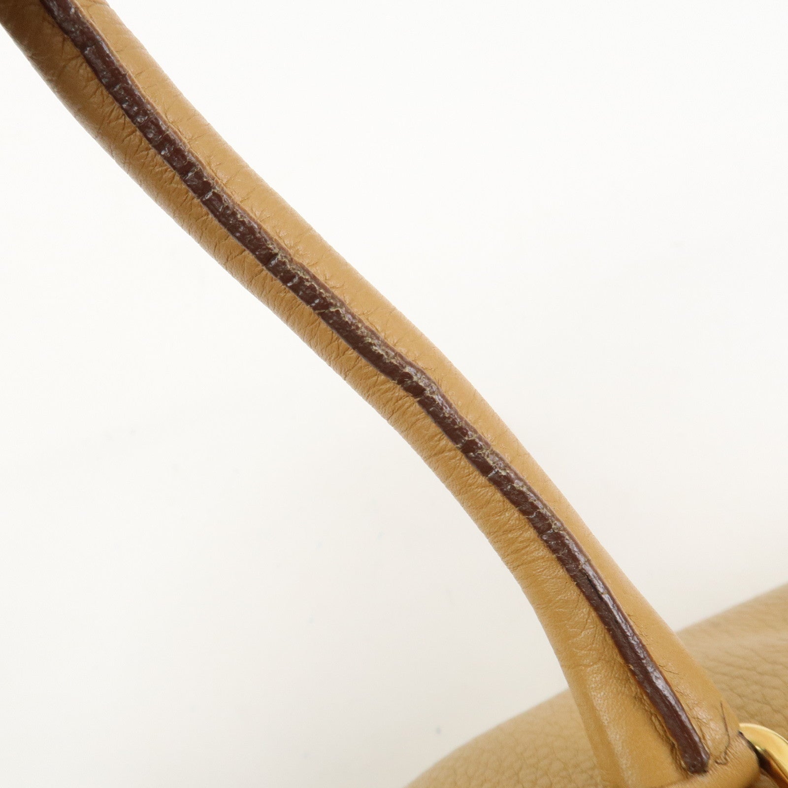 PRADA Leather Hand Bag Boston Bag Hand Bag Beige