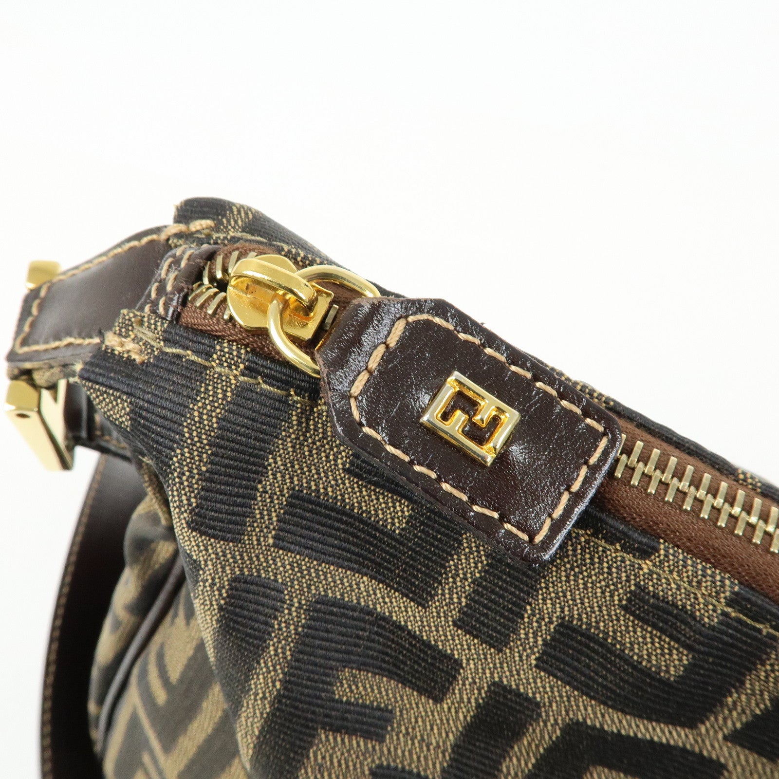 FENDI Zucca Canvas Leather Shoulder Bag Hand Bag Brown 83152390981