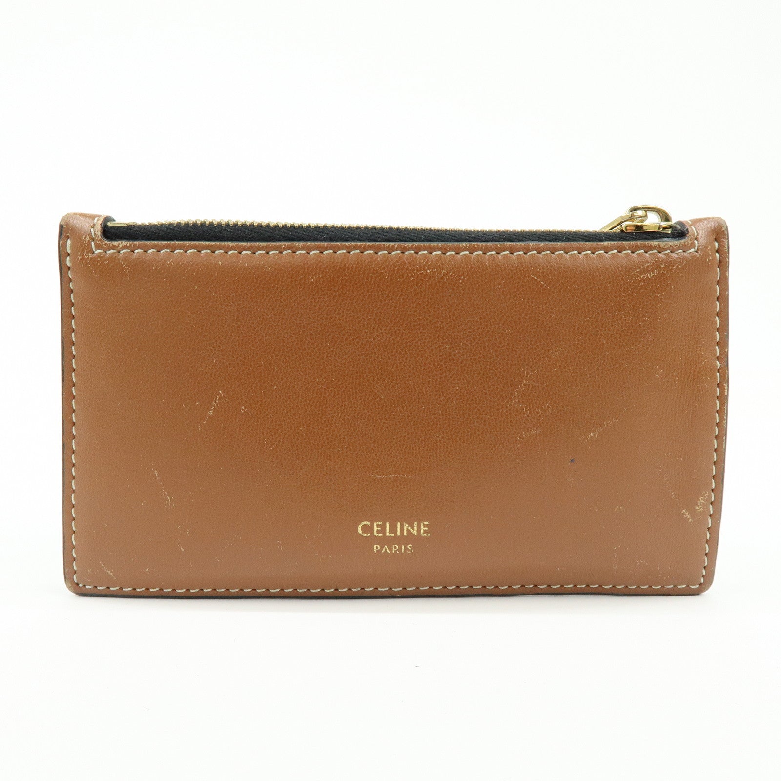 CELINE Triomphe Leather PVC Canvas Card Fragment Case Black Brown