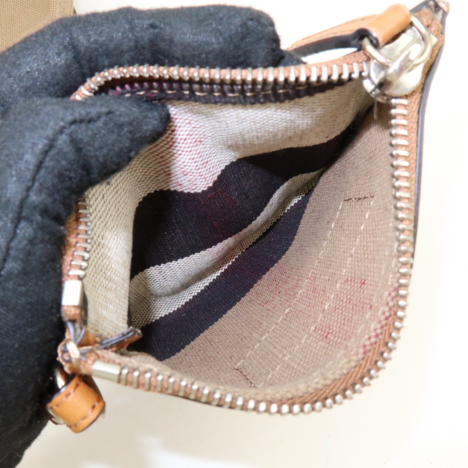 BURBERRY Nova Plaid Canvas Leather Tassel Shoulder Bag Beige Camel