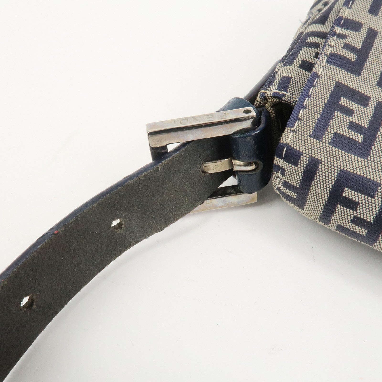 FENDI Mamma Baguette Zucchino Canvas Shoulder Bag Navy 26424