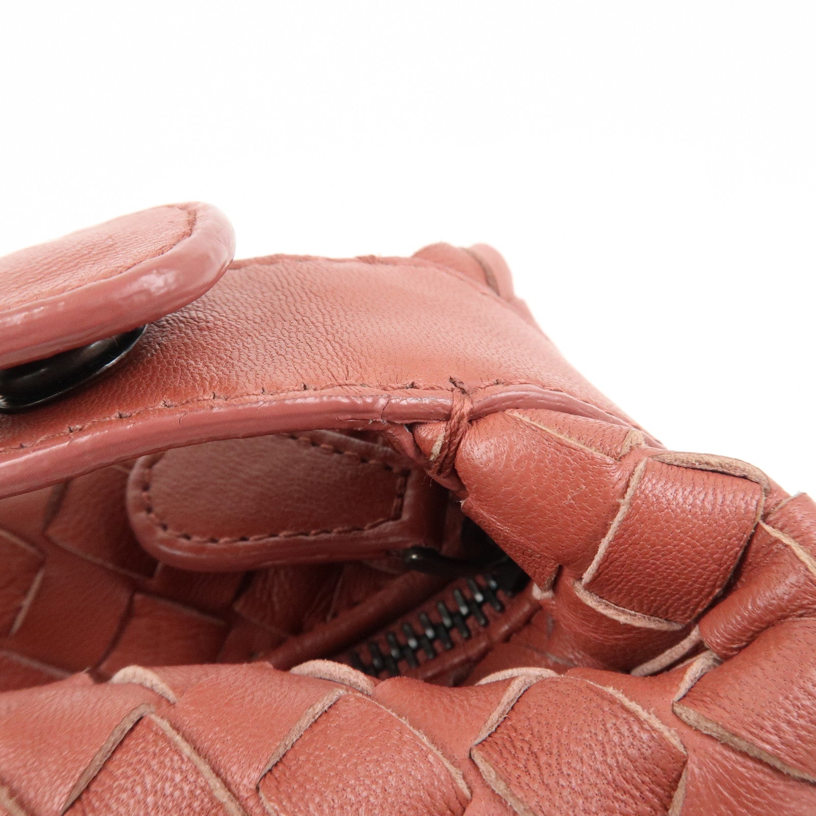 BOTTEGA VENETA Intrecciato Leather Shoulder Bag Hand Bag Red