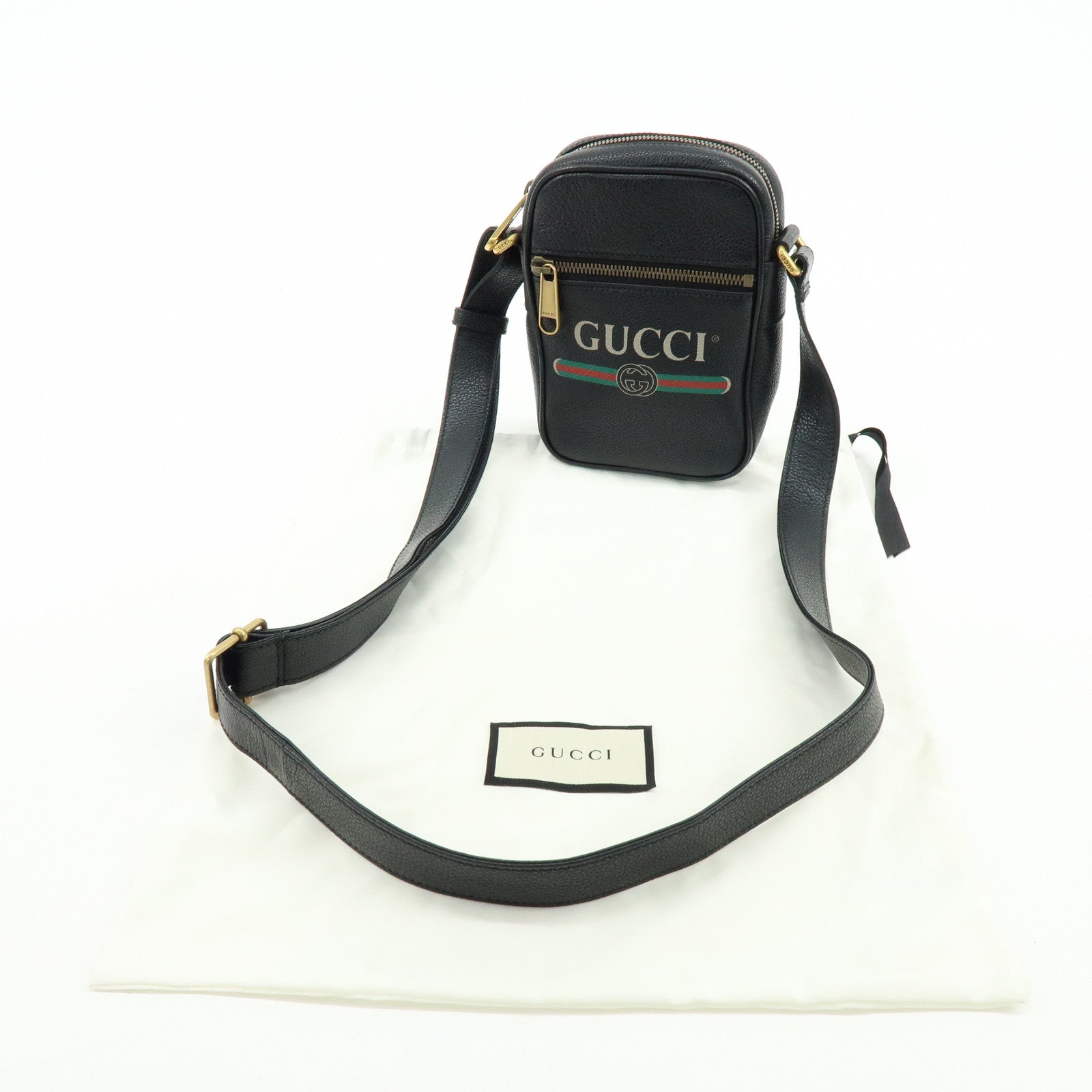 GUCCI Sherry Calf Leather Vintage Logo Shoulder Bag Black 574803