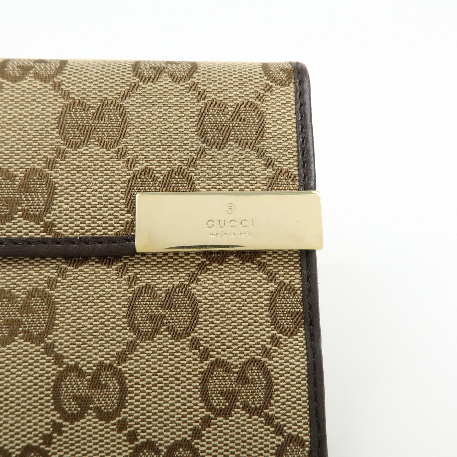 GUCCI GG Canvas Leather Long Wallet Beige Brown 257012
