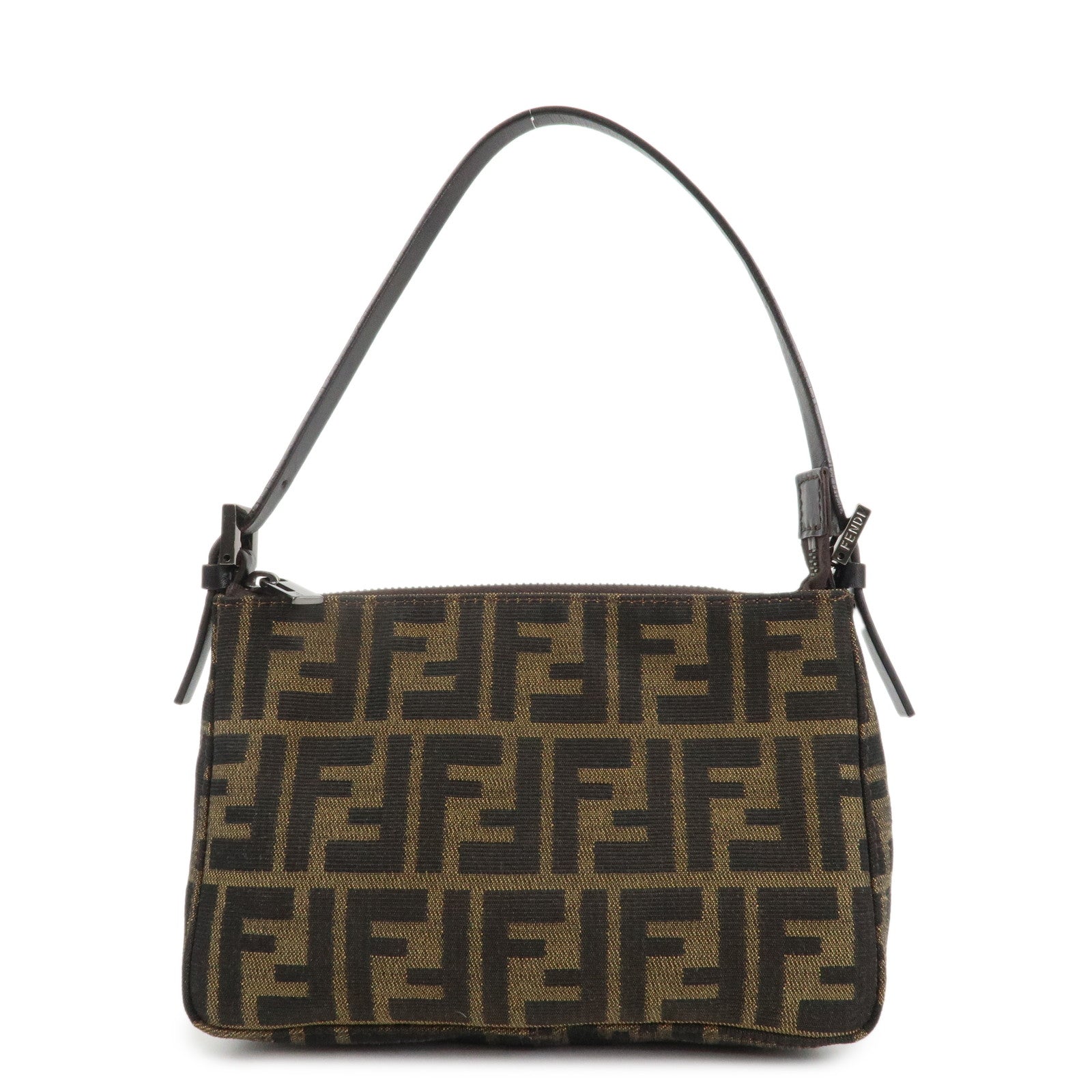 FENDI Zucca Canvas Leather Mini Hand Bag Dark Brown Black 8BR155 Used