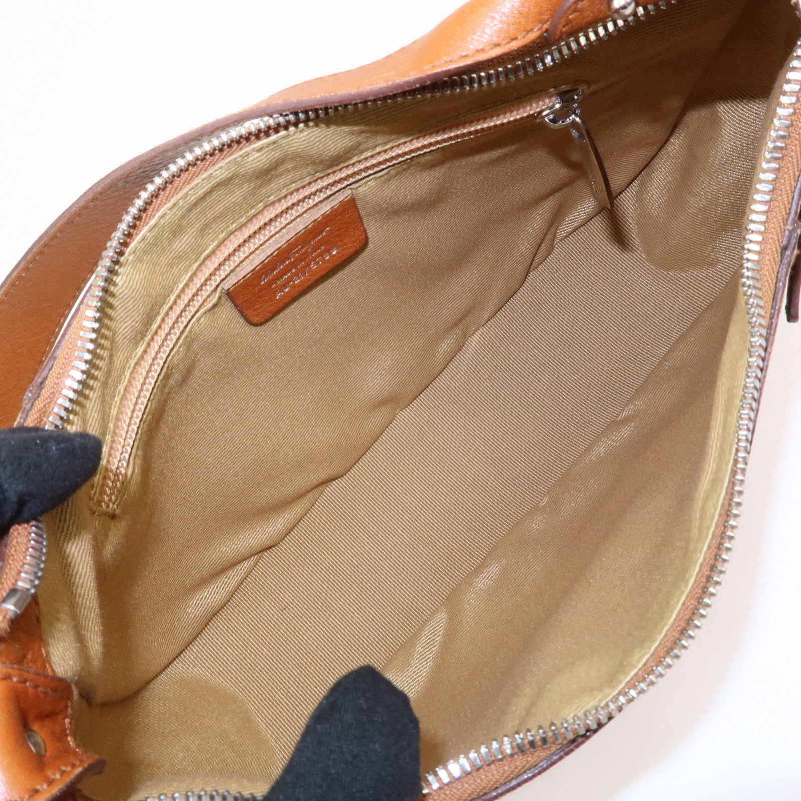 Ferragamo Gancini Leather Shoulder Bag Hand Bag Brown