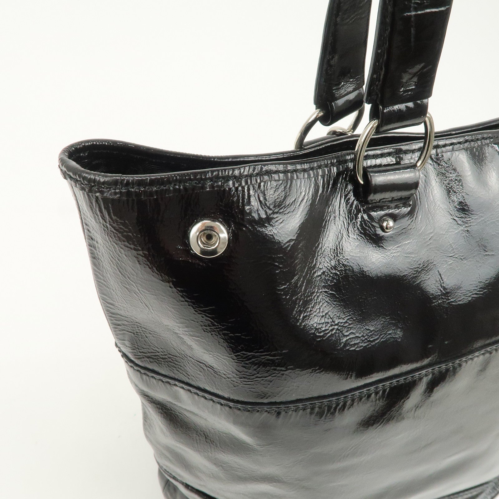 CELINE Logo Patent Leather Tote Bag Hand Bag Shoulder Bag Black
