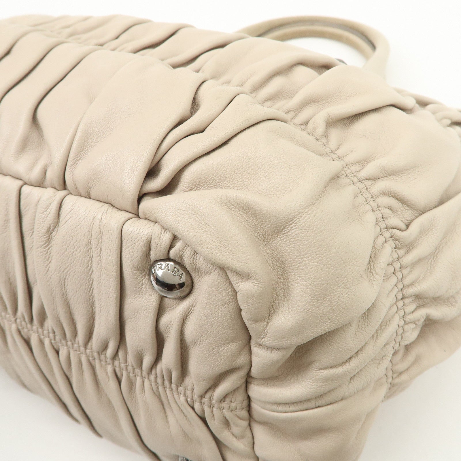 PRADA Leather 2WAY Bag Hand Bag Shoulder Bag Ivory BN1789