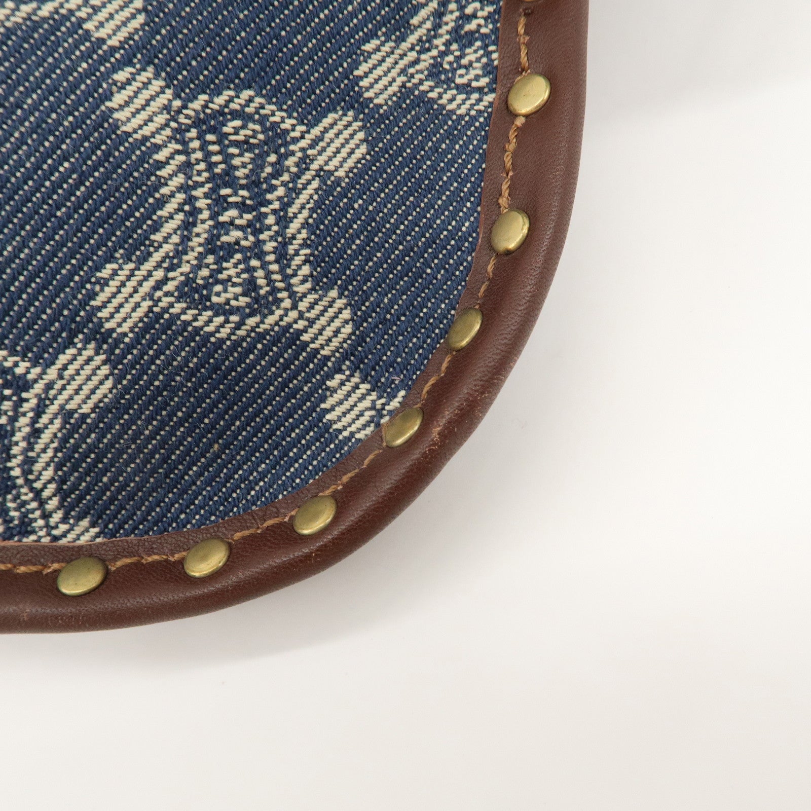 CELINE Macadam Waist Bag Denim Navy Dark Brown Gold HDW Used
