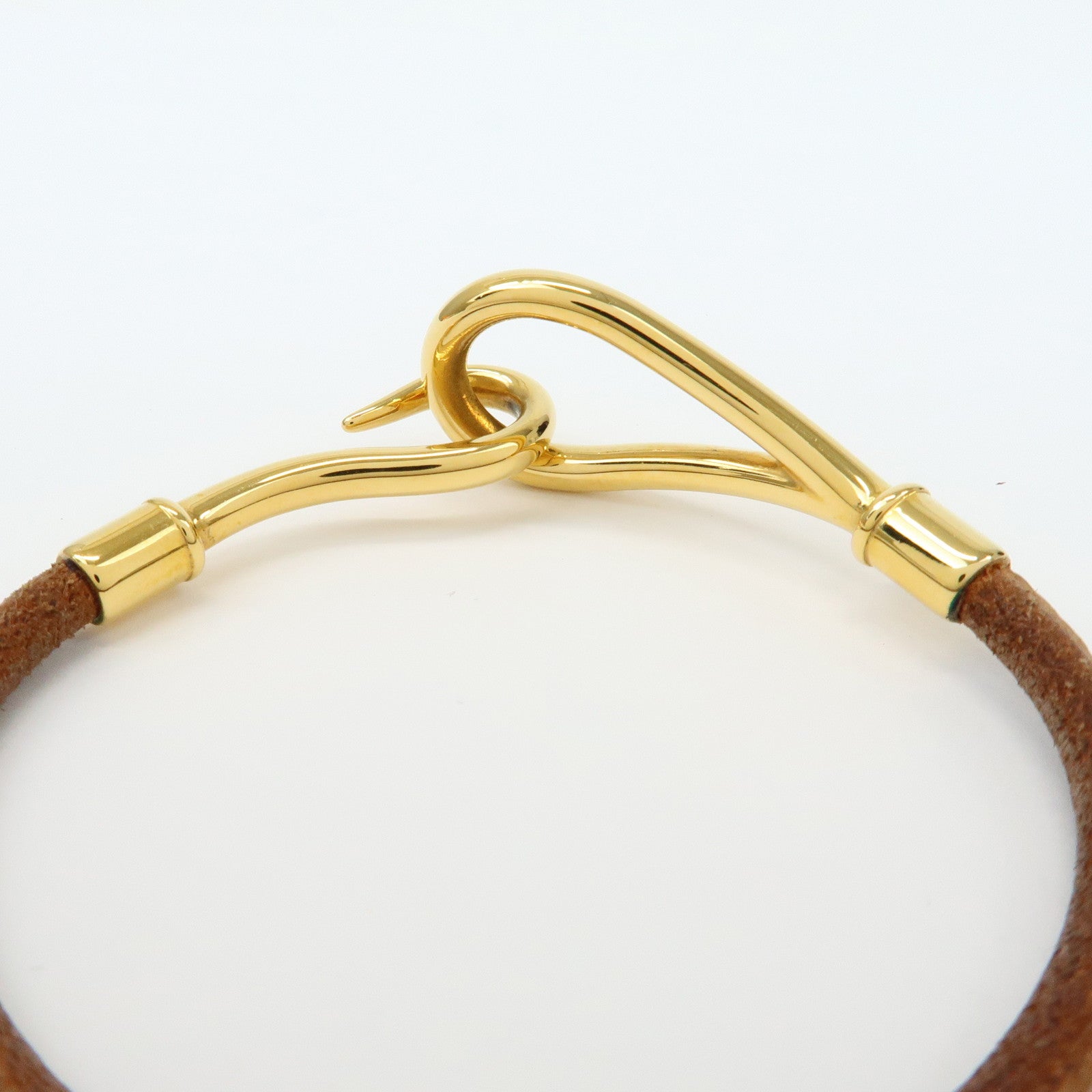 HERMES Jumbo Choker Leather Metal Bracelet Brown Gold
