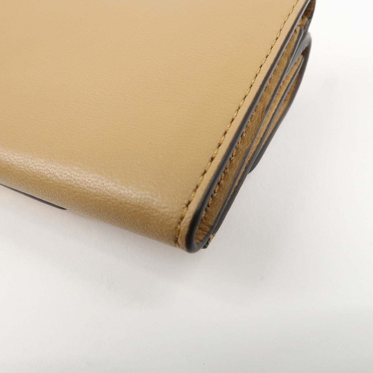 FENDI Zucca Baguette Leather Micro Tri-fold Wallet Beige 8M0395 Used