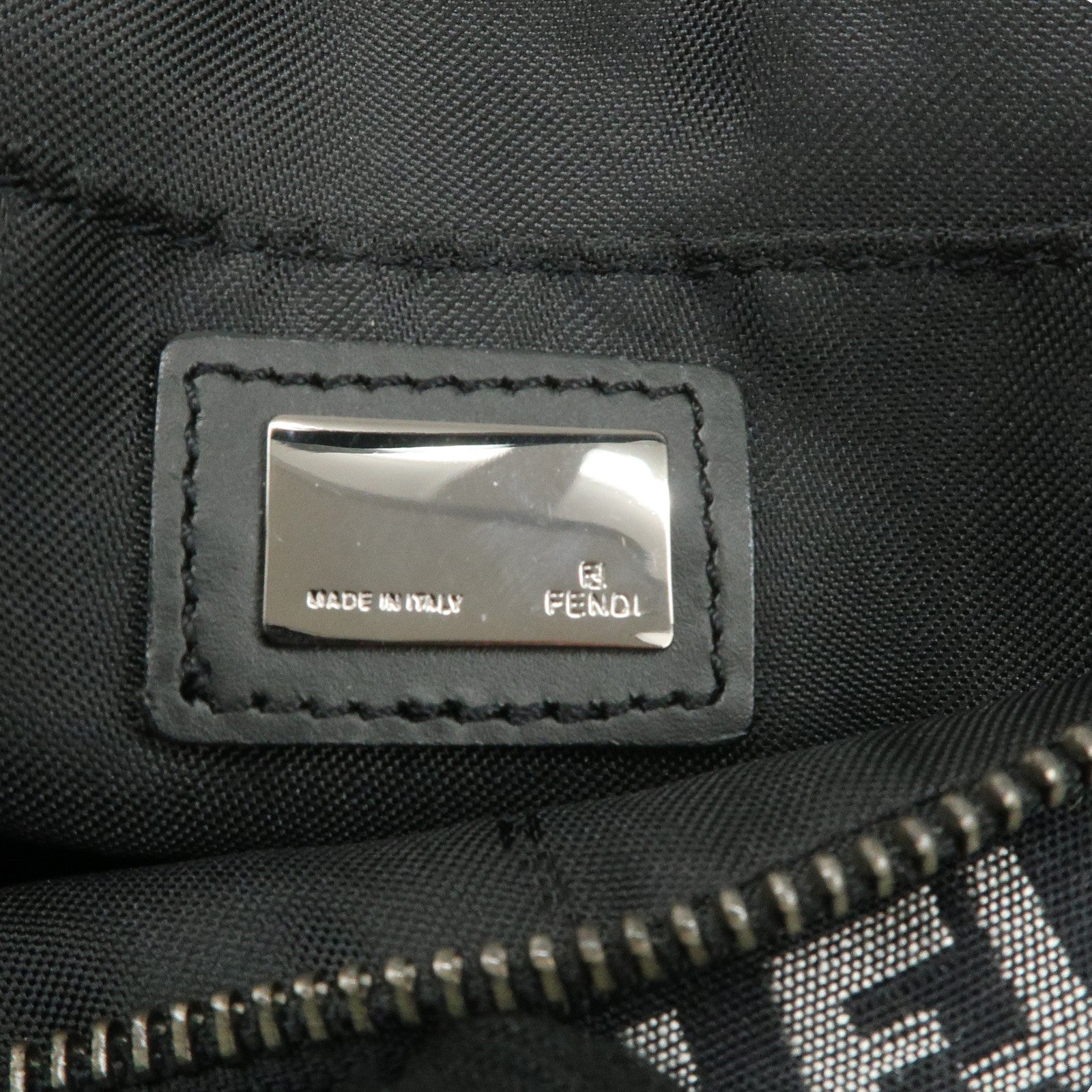 FENDI Zucchino Canvas Leather Shoulder Bag Black 266360 Used