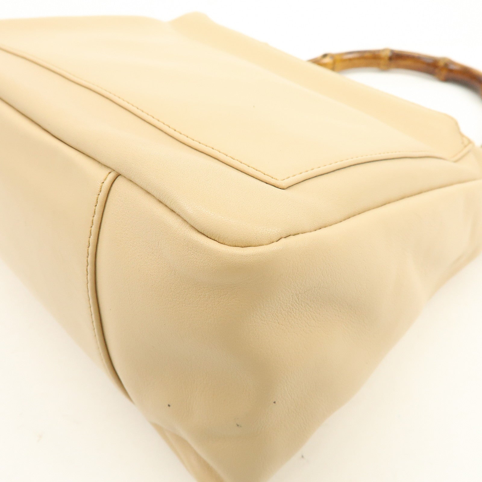 GUCCI Bamboo Leather Shoulder Bag Hand Bag Beige 000・3509・002122