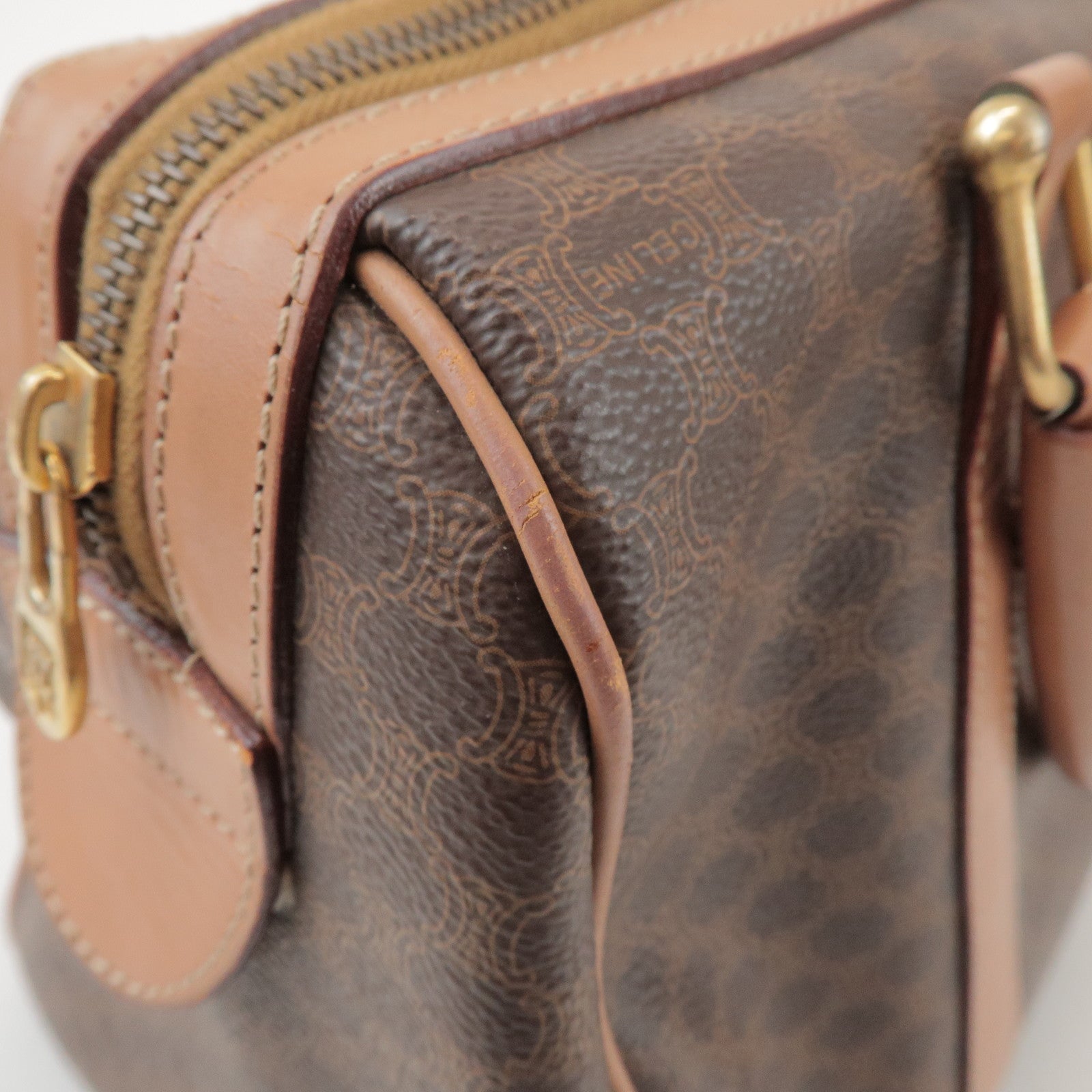 CELINE Macadam PVC Leather Boston Bag Hand Bag Brown