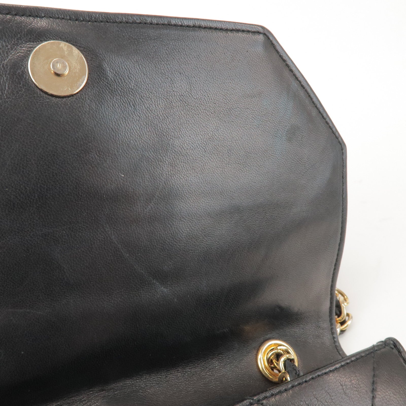 CHANEL Matelasse COCO Mark Lamb Skin Chain Shoulder Bag Black