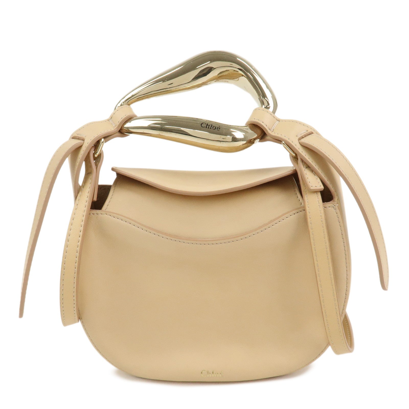 Chloe Kiss Logo Leather 2way Bag Hand Bag Shoulder Bag Beige