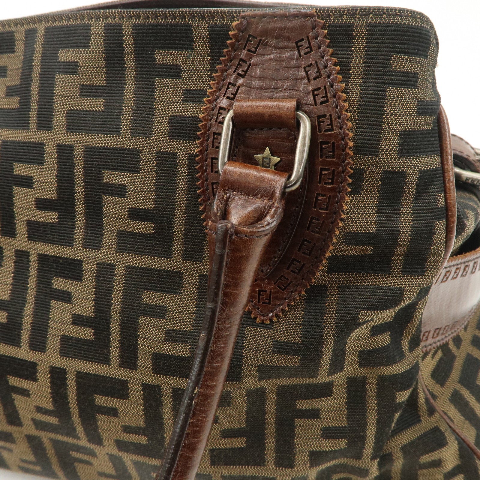 FENDI Zucca Canvas Leather Tote Bag Hand Bag Black Brown 8BN162 Used