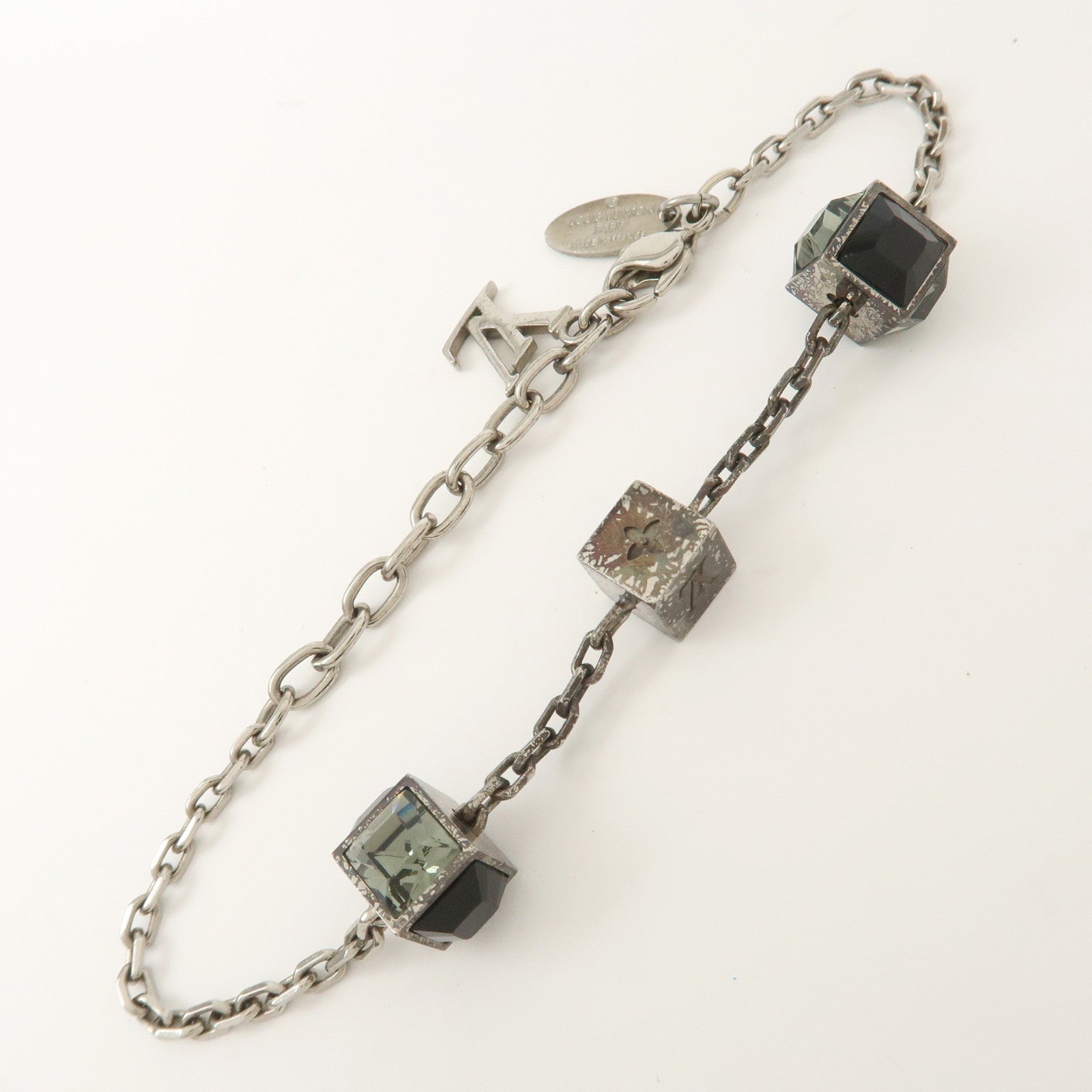 Louis Vuitton Metal Rhinestone Bracelet Gamble Silver M66925