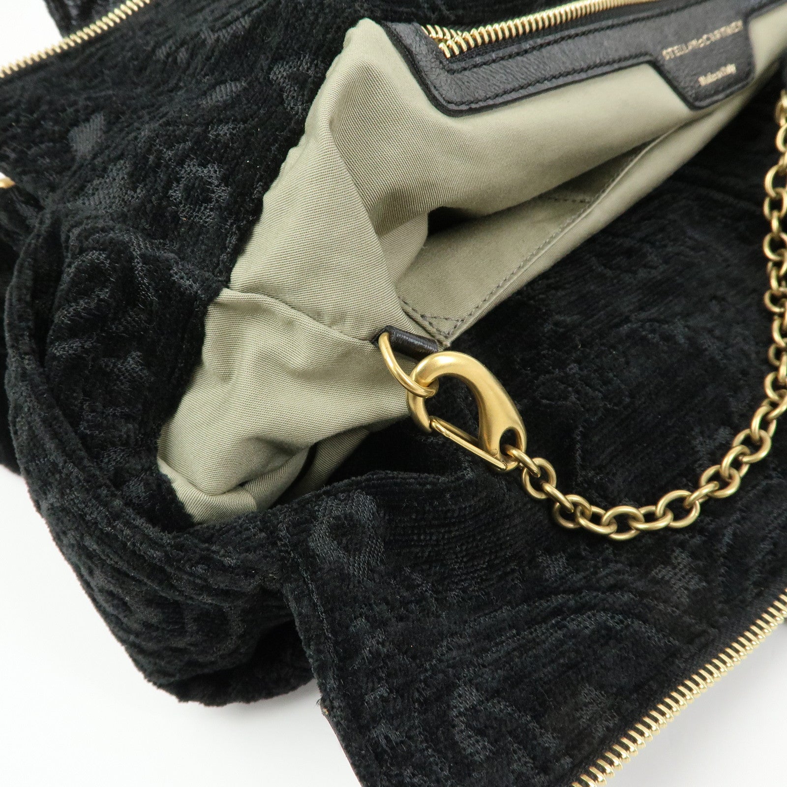 STELLA MCCARTNEY Canvas Leather Tote Hand Bag Paisley Pattern Black