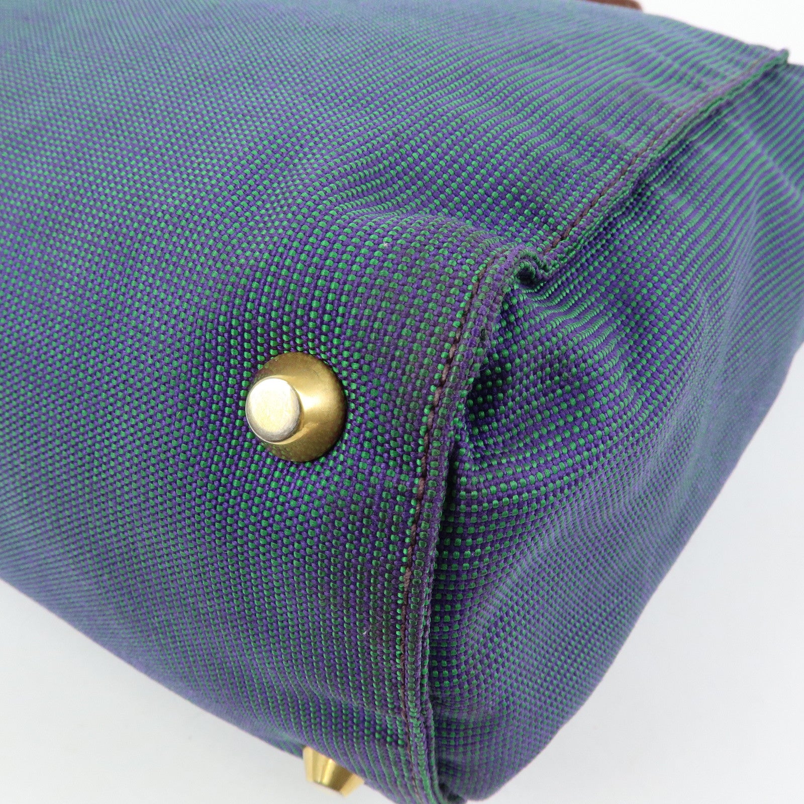 MIU MIU Logo Canvas Leather Tote Bag Shoulder Bag Blue Brown