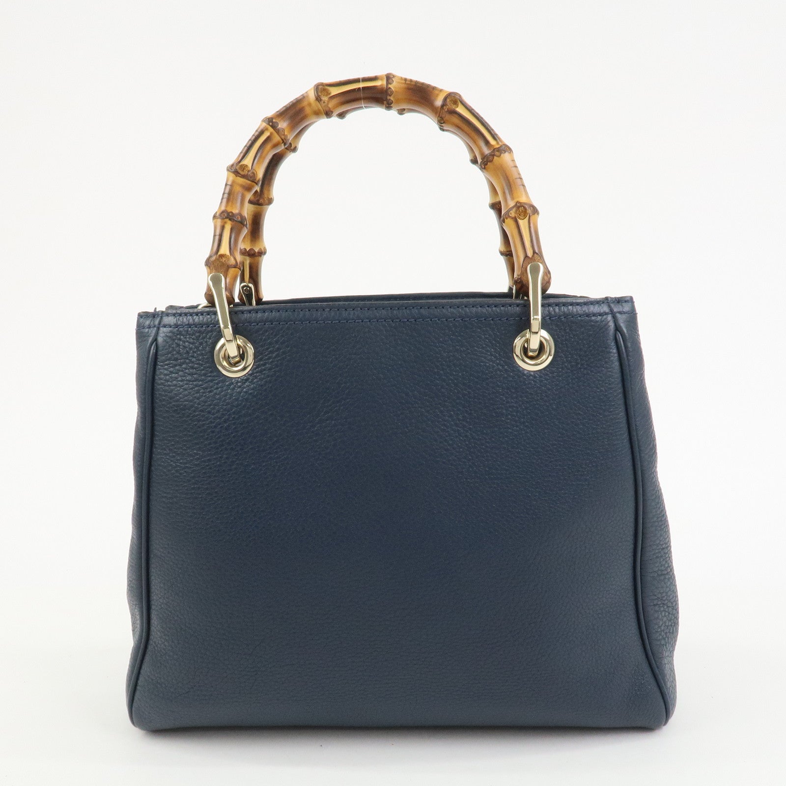 GUCCI Bamboo Shopper Small Leather 2Way Hand Bag Navy 336032
