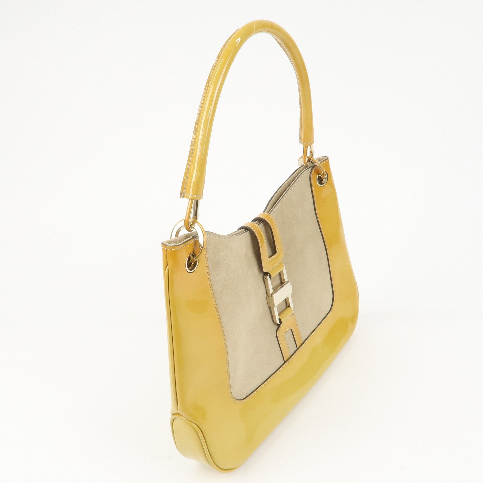 GUCCI Patent Leather Suede Shoulder Bag Yellow Beige 001.4149