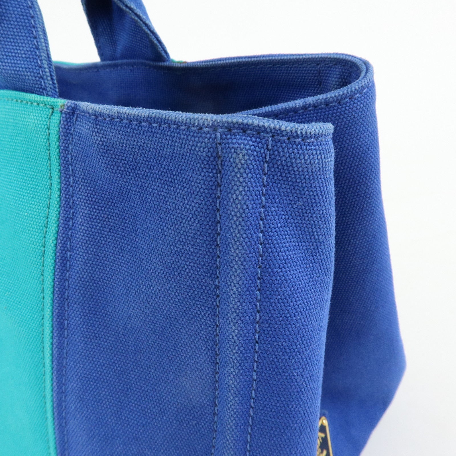 PRADA Triangle Logo Canapa Canvas 2Way Bag Tote Bag Blue BN2642