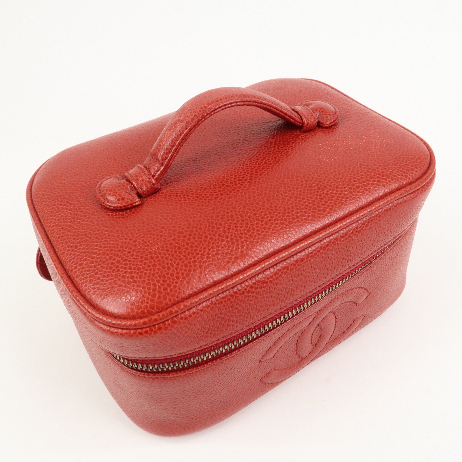 CHANEL COCO Mark Caviarskin Vanity Bag Hand Bag Red A01998