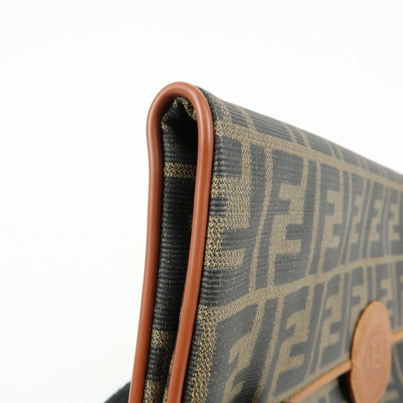 FENDI Zucca PVC Coated Canvas Leather Clutch Bag Brown 2487133