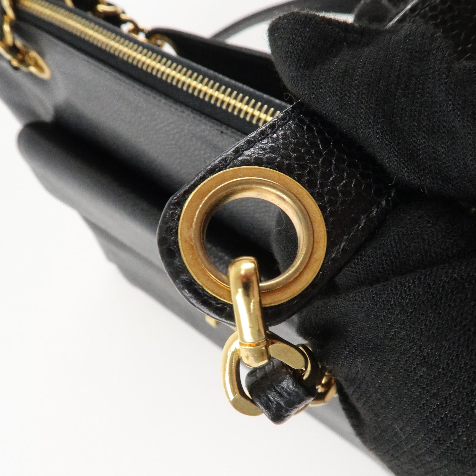 CHANEL Caviarskin COCO Mark Turnlock Chain Shoulder Bag Black Gold HDW Used