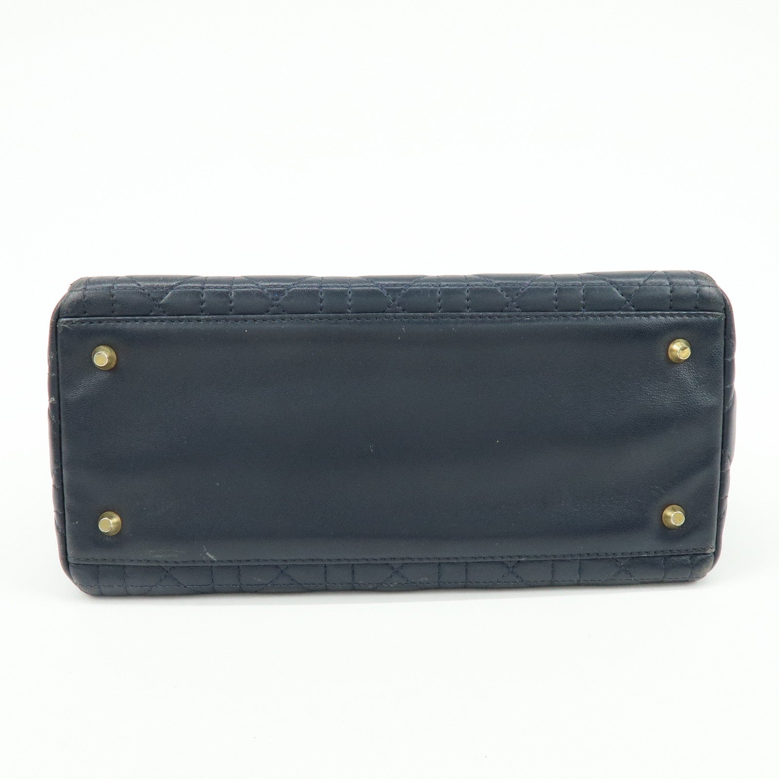 Christian Dior Lady Dior Cannage Leather Hand Bag Navy