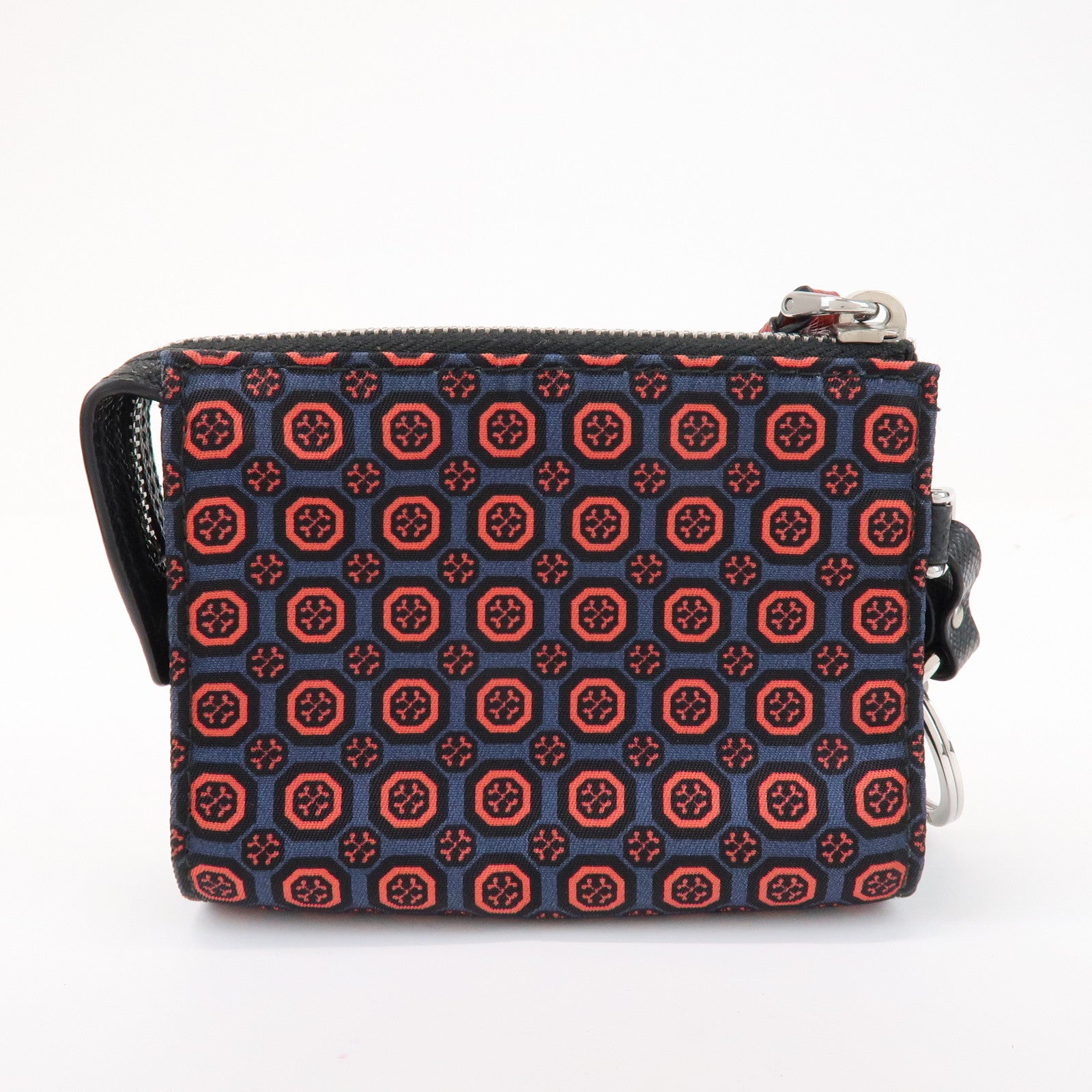 PRADA Triangle Logo Mini Pouch Key Ring Coin Case Navy Red 2TT072