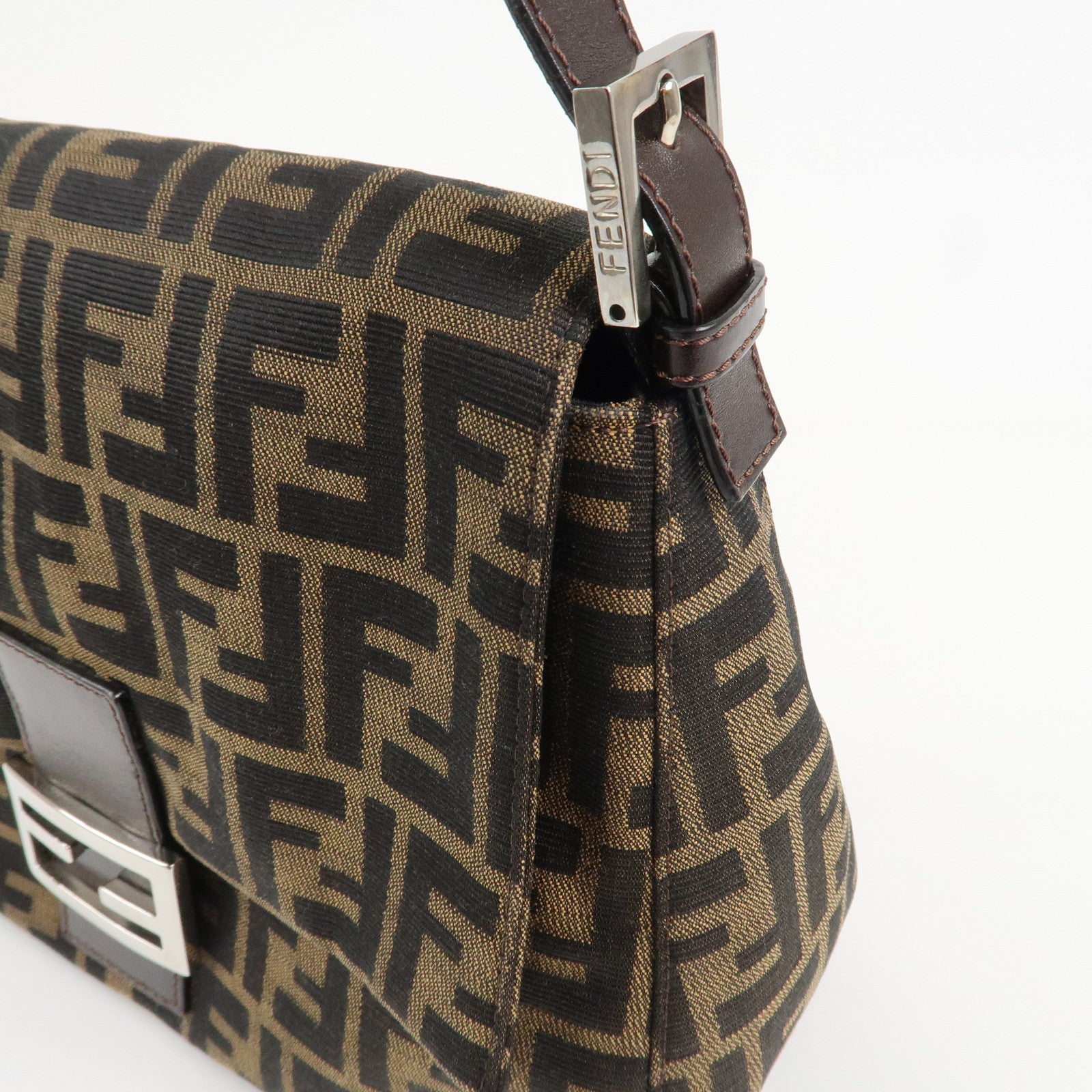 FENDI Mamma Zucca Baguette Canvas Leather Shoulder Bag  26325