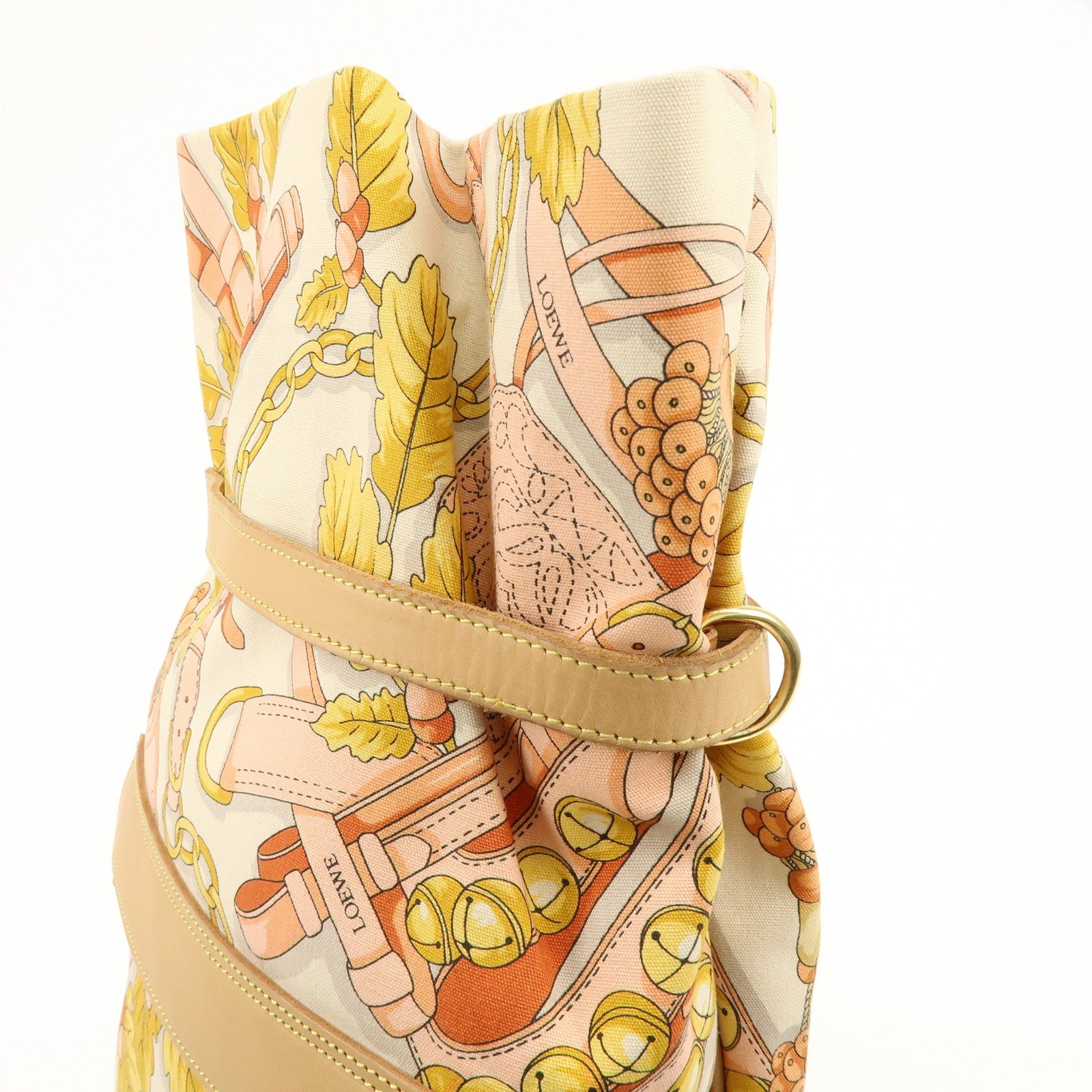 LOEWE Scarf Design Canvas Leather Shoulder Bag Beige Pink