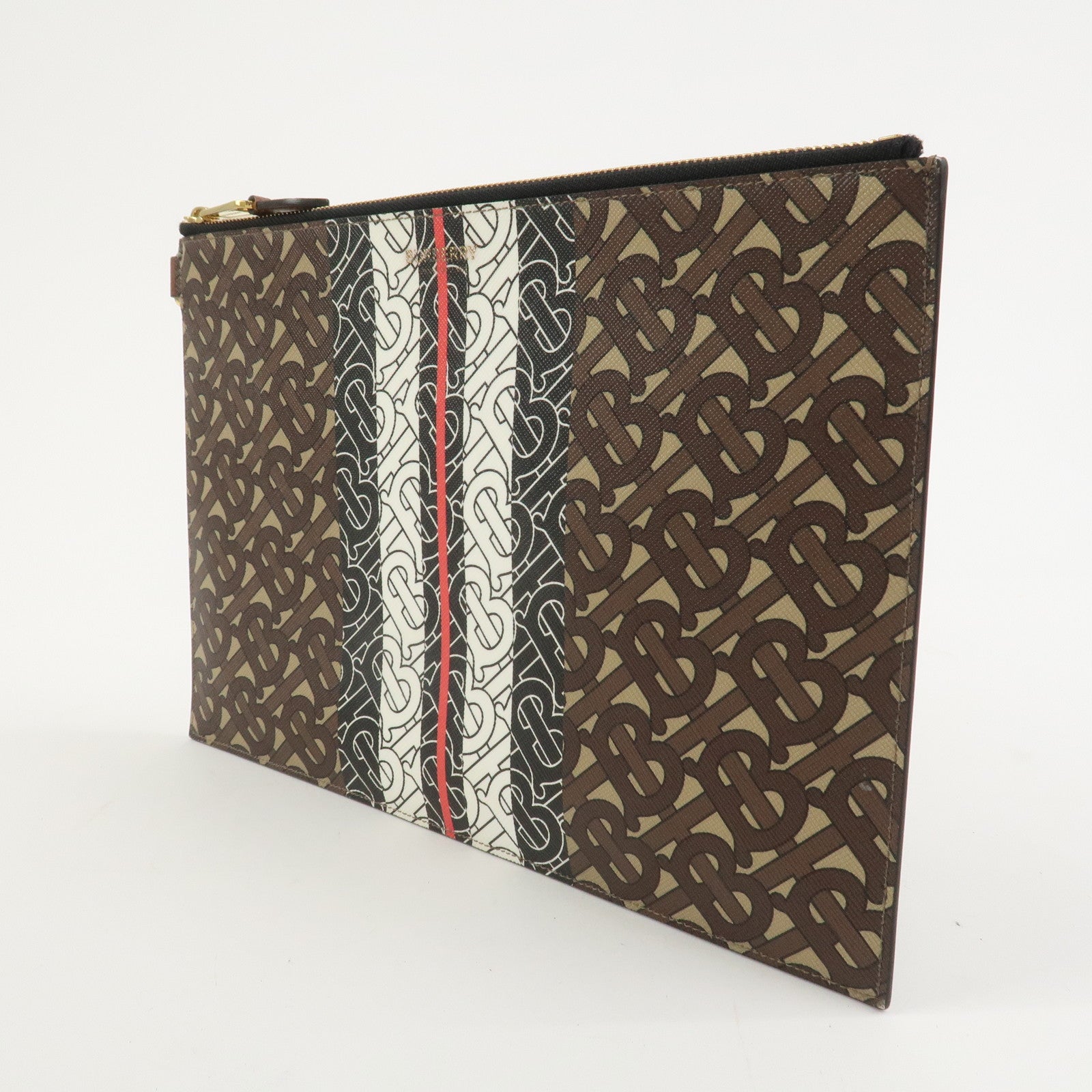 BURBERRY Monogram E Canvas Clutch Bag Pouch Brown