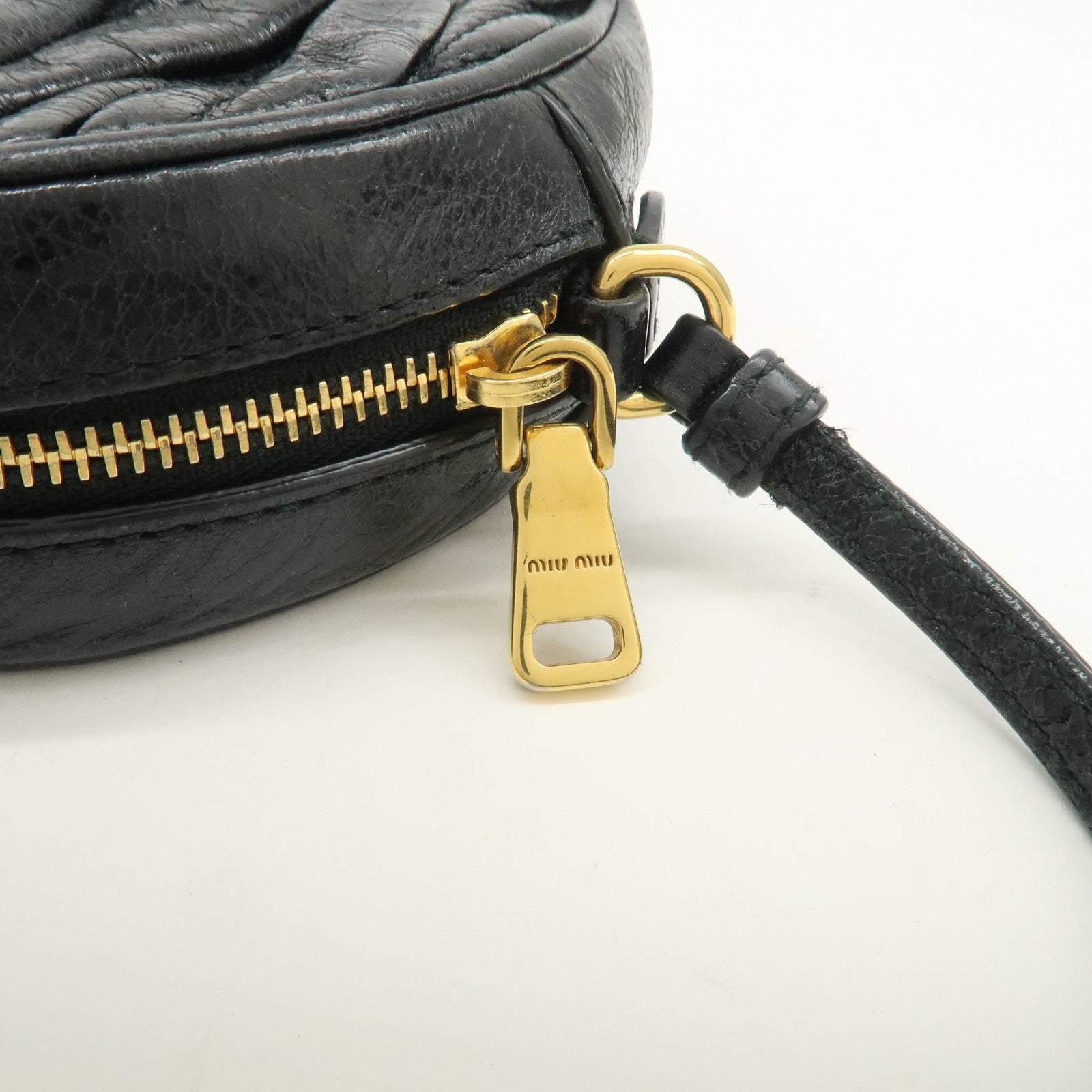 MIU MIU Logo Matelasse Leather Hand Bag Mini Bag Black