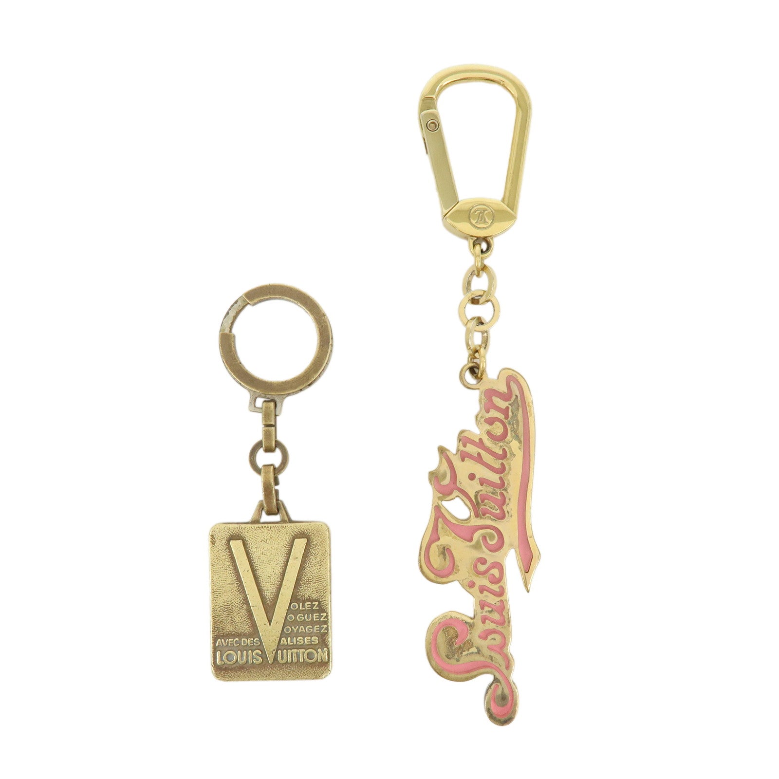 Louis Vuitton Logo Set of 2 Metal Bag Charm Key Charm Gold