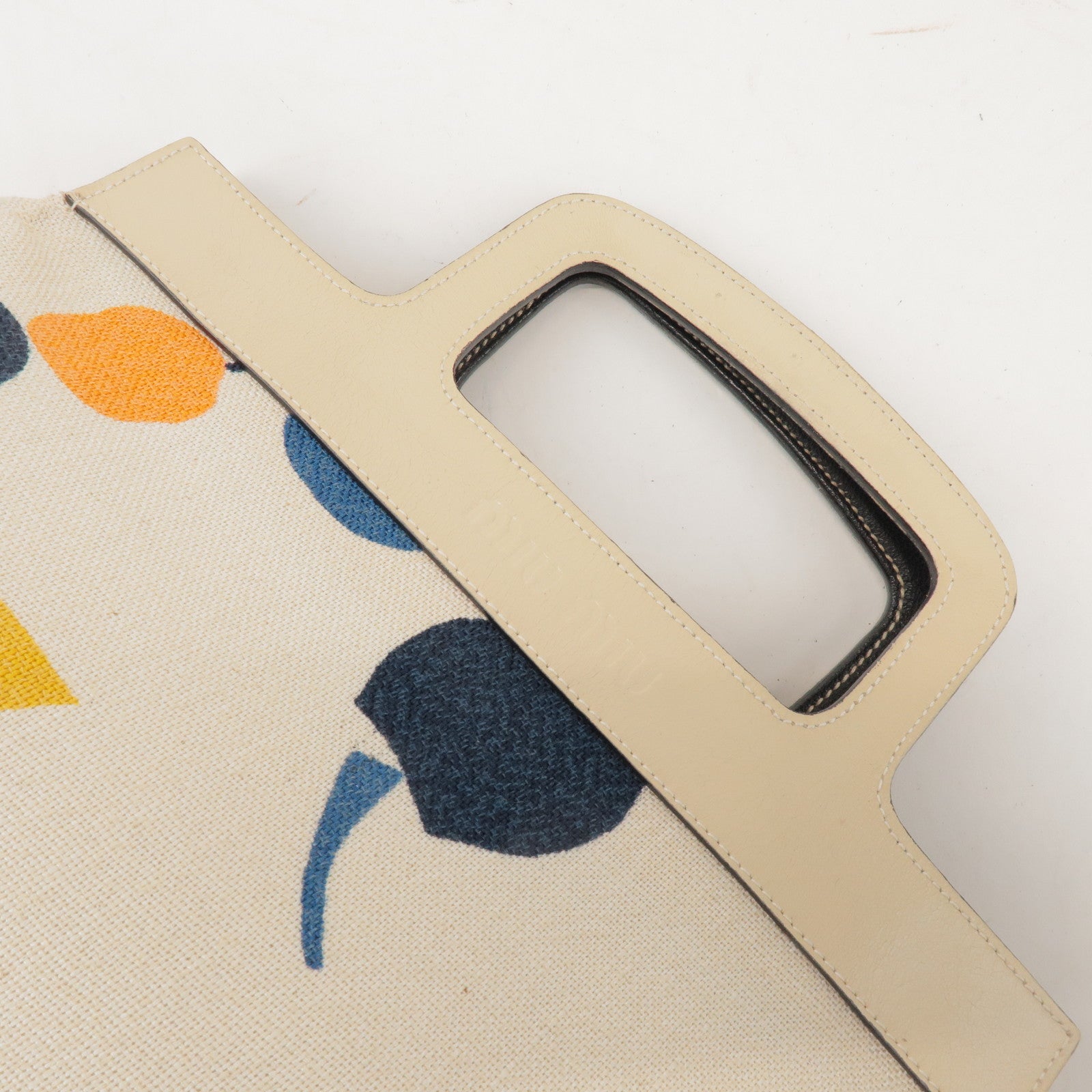 MIU MIU Madras Leather Canvas Reversible Hand Bag Ivory Black