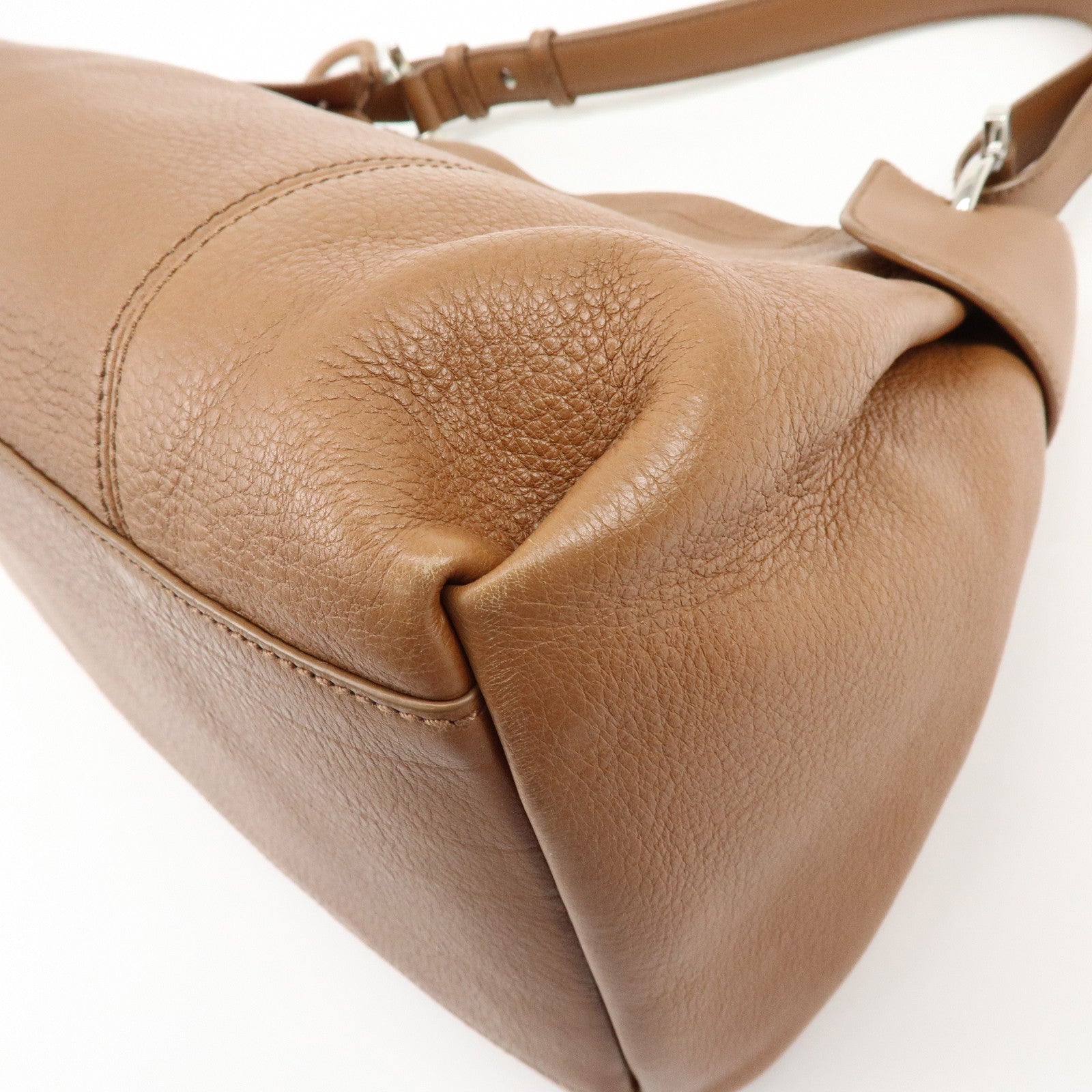 Ferragamo Gancini Leather Shoulder Bag Hand Bag Charm Brown