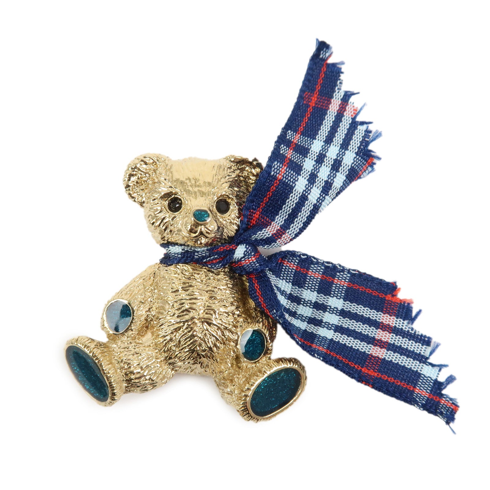 BURBERRY Plaid Metal Brooch Bear Gold