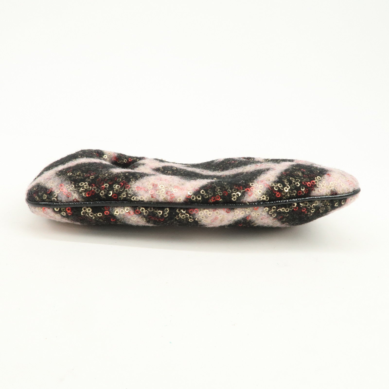 FENDI Wool Flip Sequin Leather Chain Bag Pouch Black Pink 8BR594