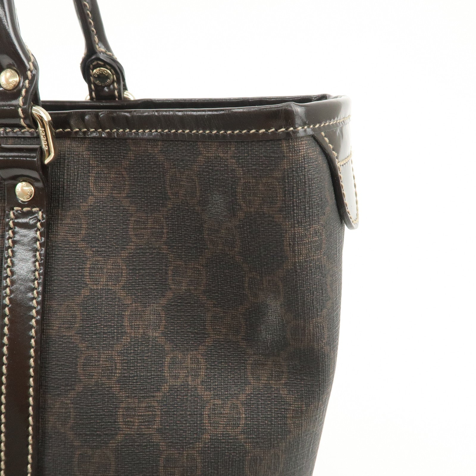 GUCCI GG Supreme Patent Leather Tote Bag Hand Bag Brown 197953